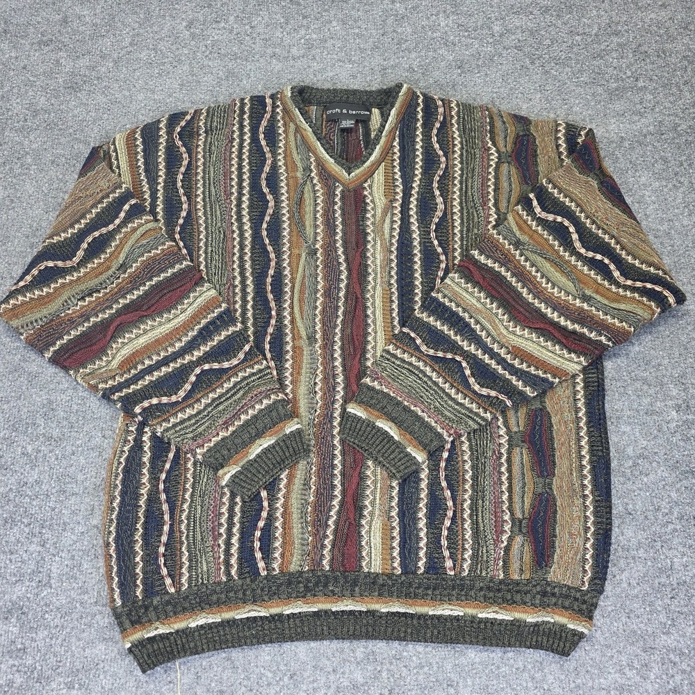 Vintage 90s Coogi Style 3D Knit Crewneck Pullover Grandpa Sweater Men's Size XL